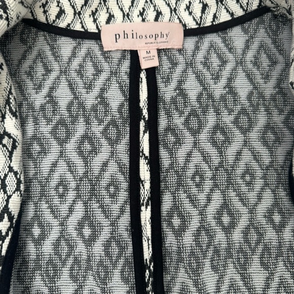 Philosophy Open front Long Duster Cardigan Diamond pattern white black Medium - Picture 10 of 11
